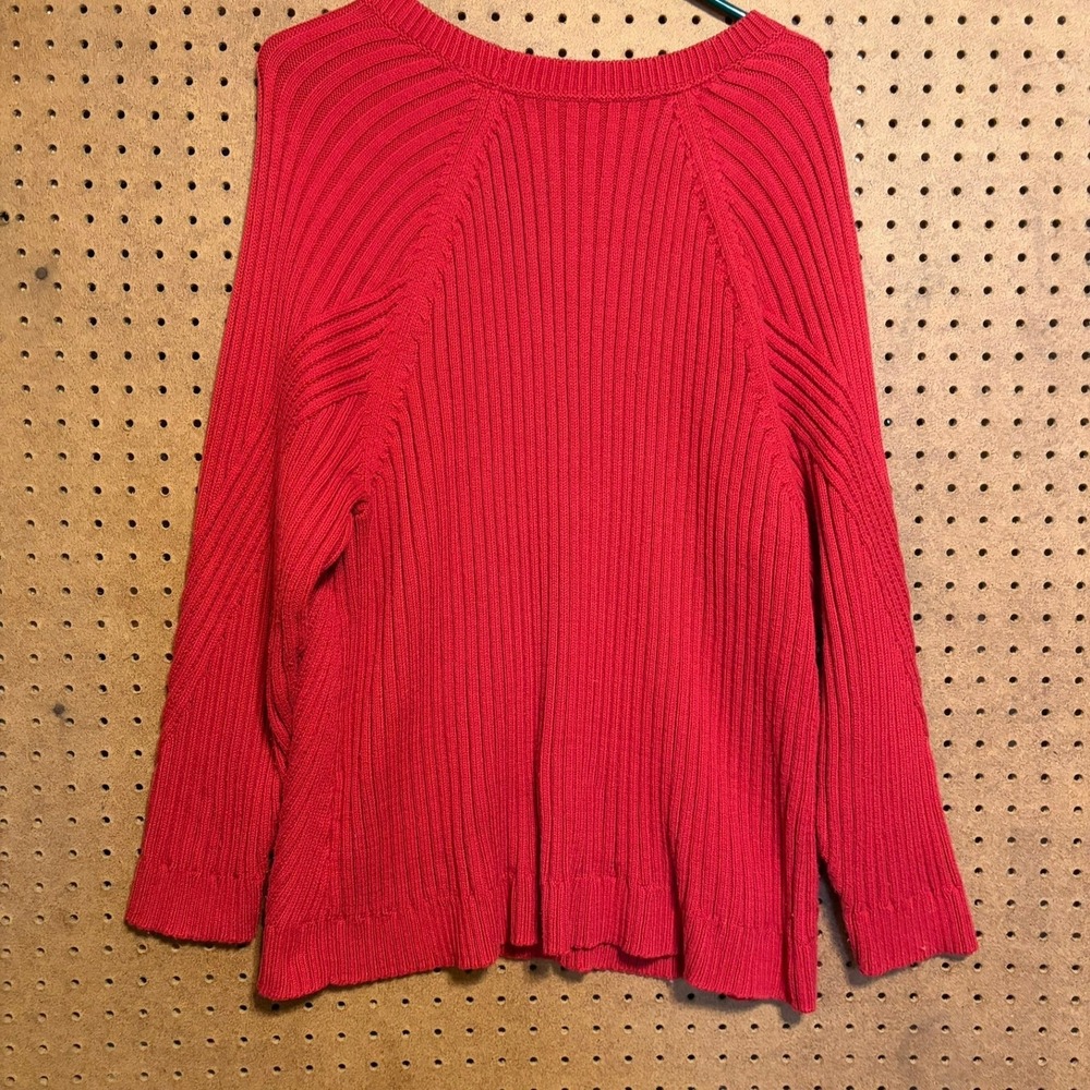 J. Jill Sweater 2X Red Cable Knit Ribbed Crew Neck Raglan Plus Size Pullover - Picture 5 of 7